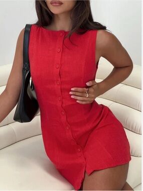 Princess Polly Linen Mini Dress Red NWT Size 6